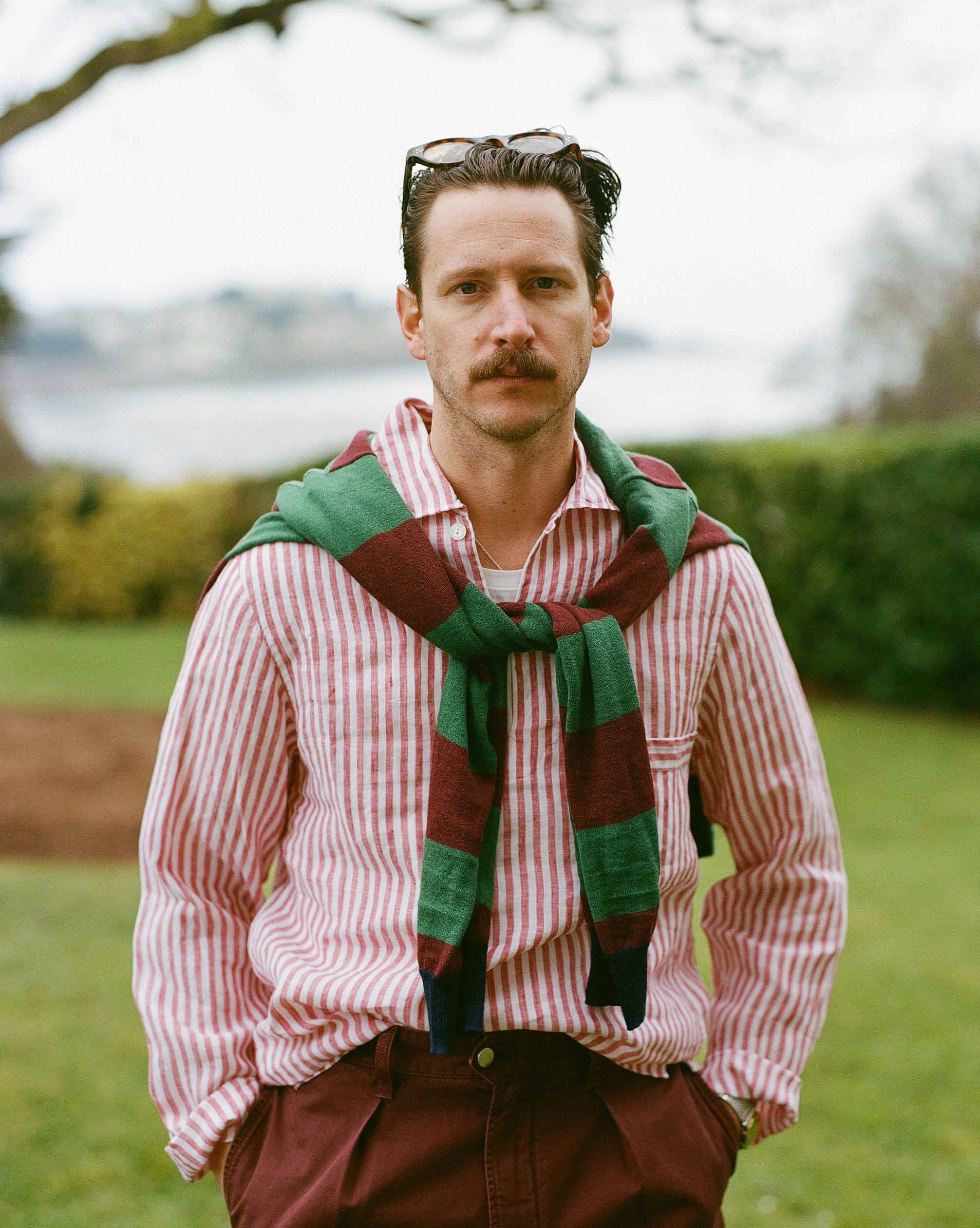 Red Stripe Linen Smock Shirt - Image 7