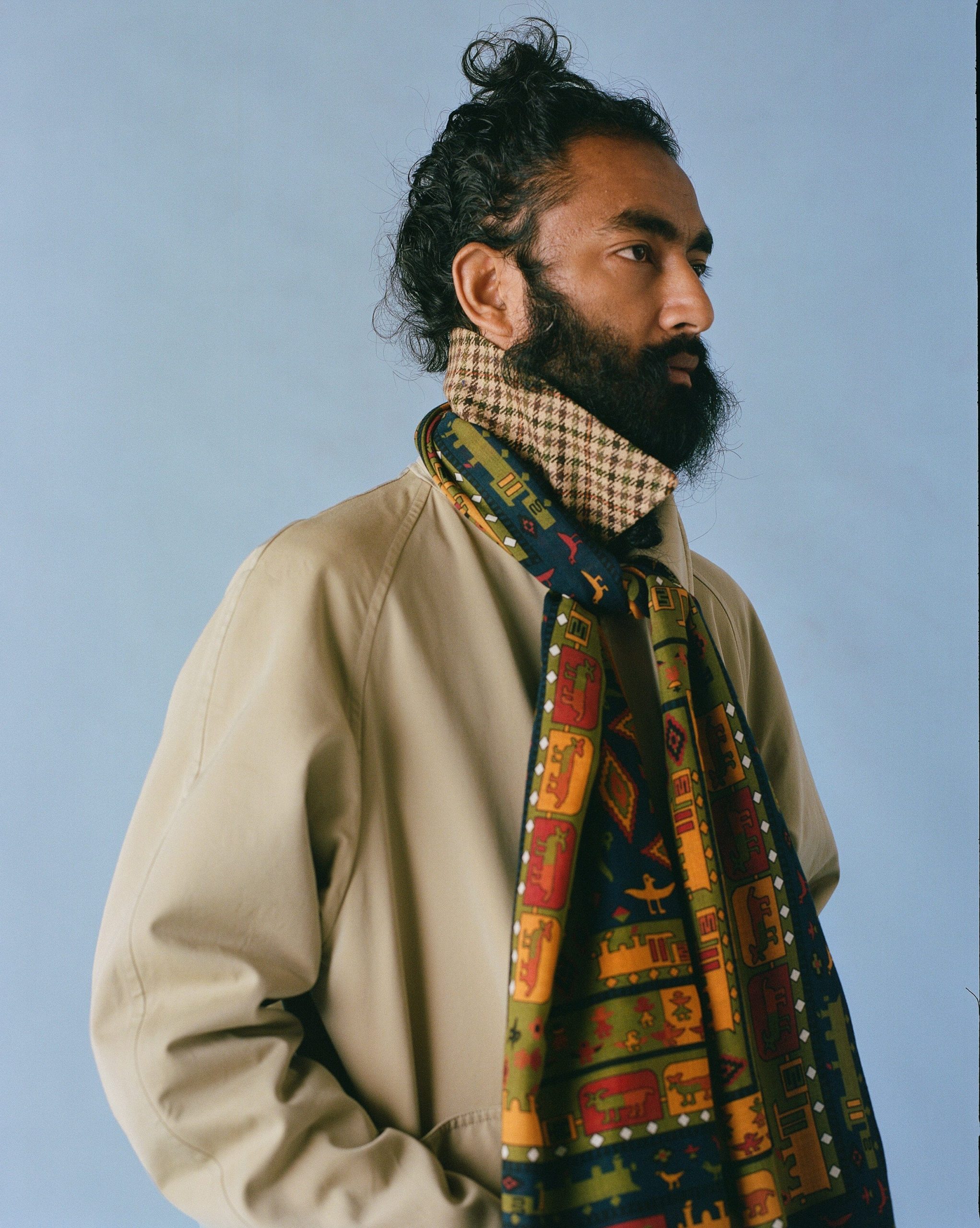 Navy and Yellow Navajo Print Wool-Silk Scarf - Image 5