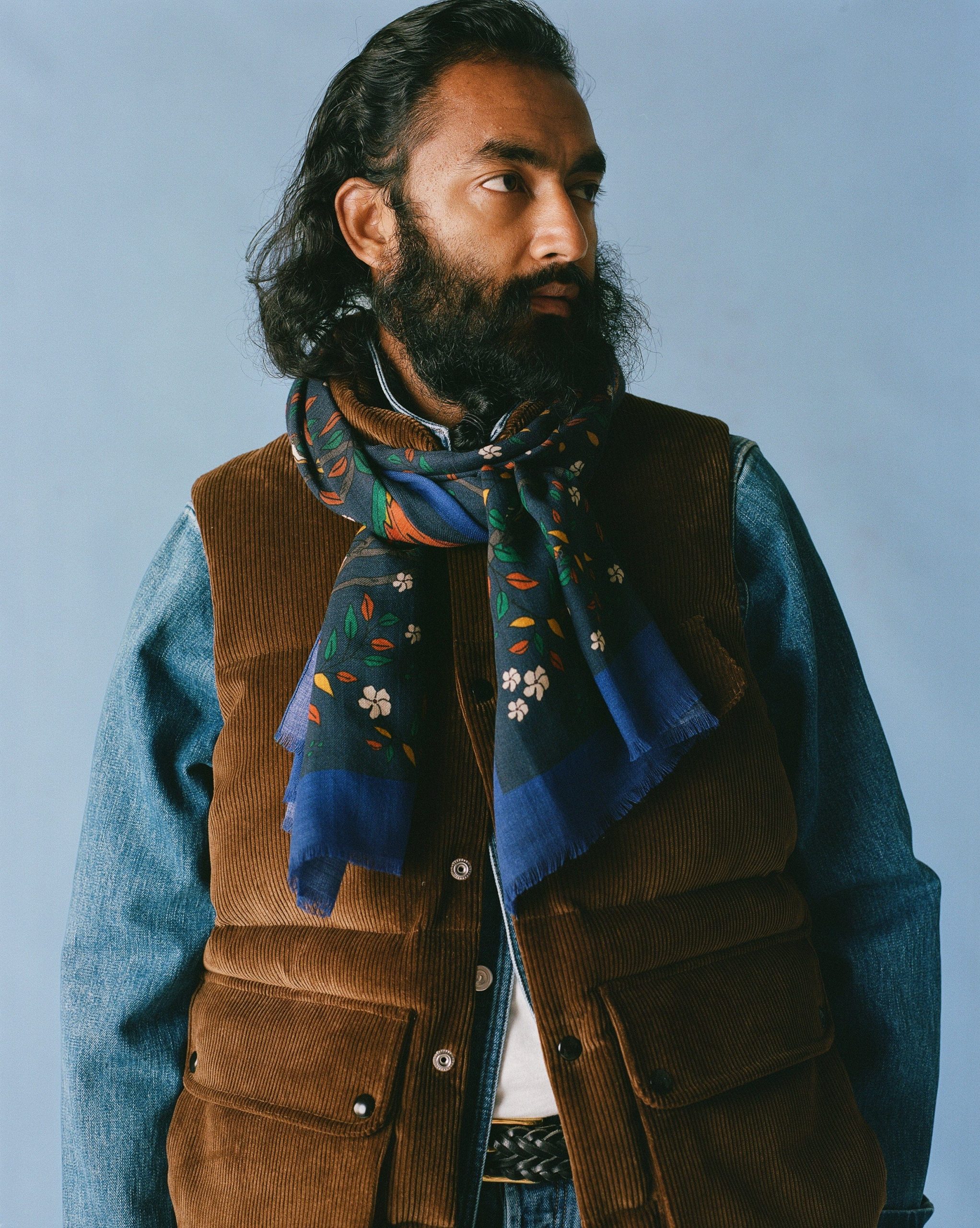 Navy Birds of Paradise Print Wool Scarf - Image 5