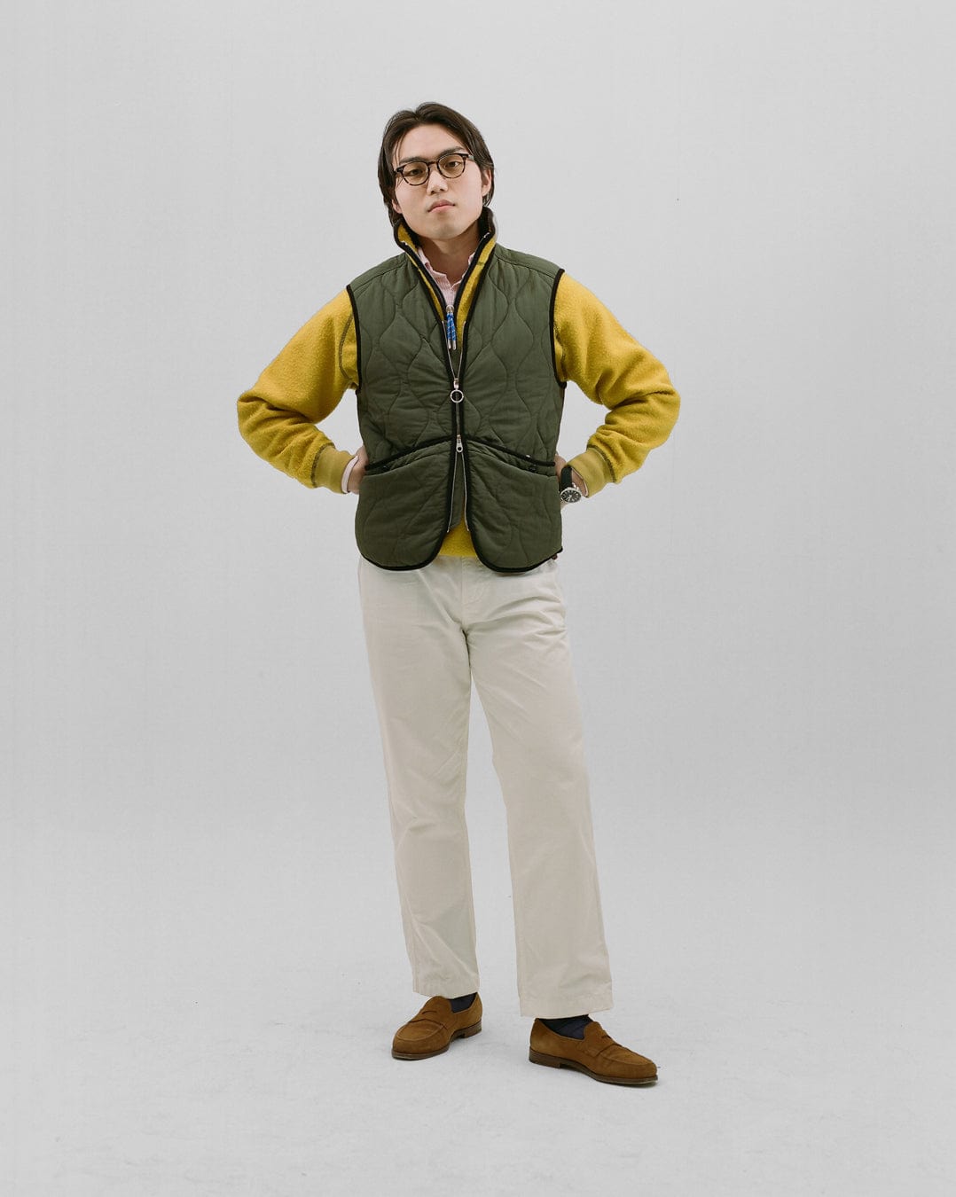 Olive Quilted Nylon Zip Vest - Image 6