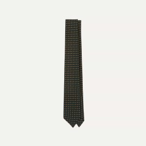 Green Micro Geometric Print Silk Self Tipped Tie