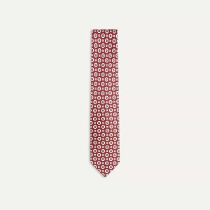 Red and Blue Geometric Medallion Print Silk Foulard Tie