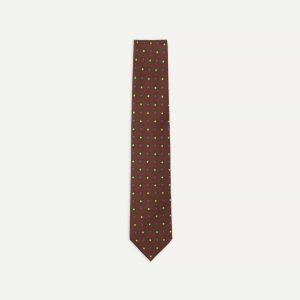 Brown and Green Geometric Medallion Print Madder Twill Silk Tie