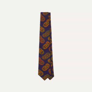Purple Large Paisley Print Silk Self Tipped Tie