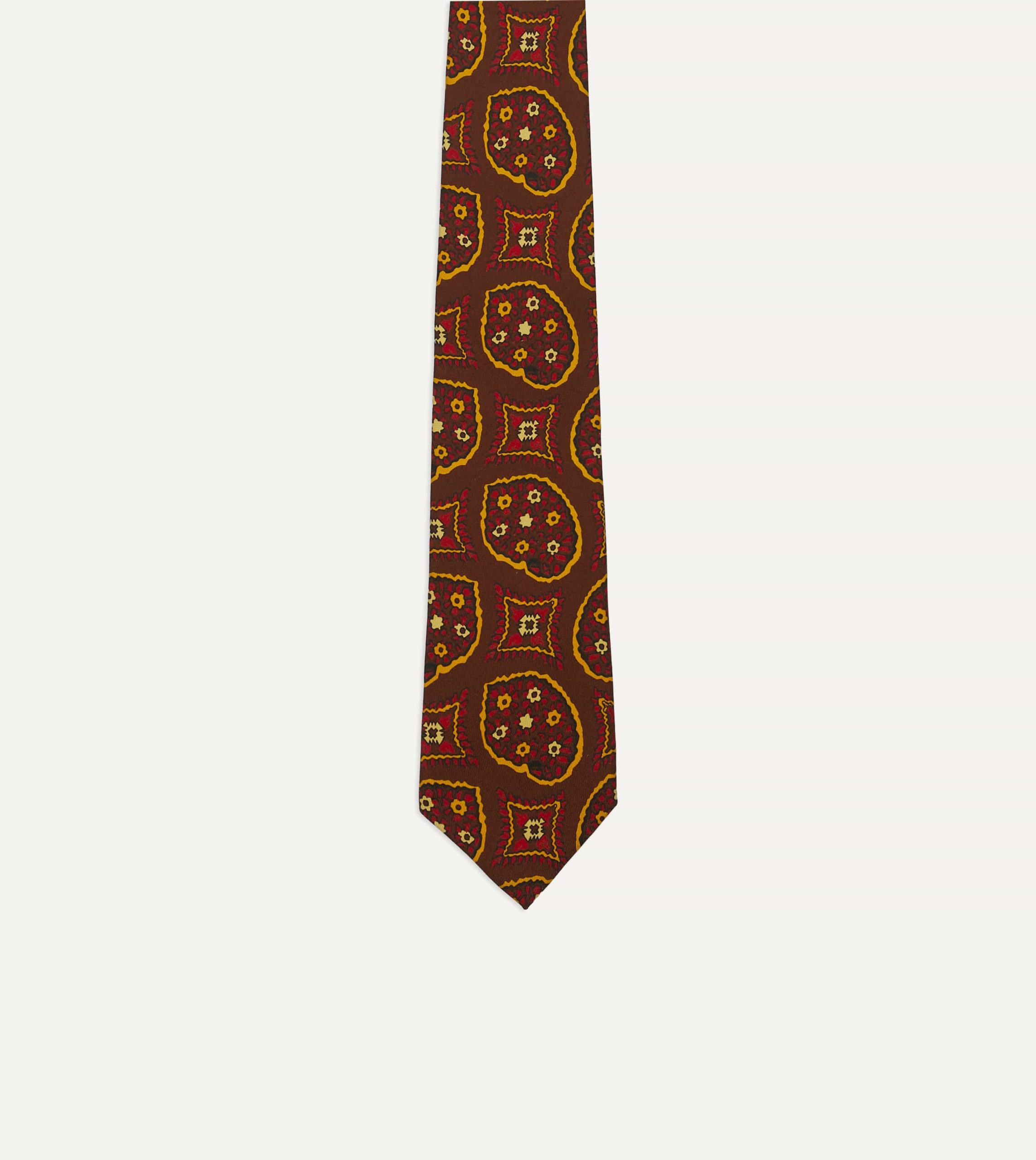 Brown Exploded Paisley Print Silk Self Tipped Tie - Image 4