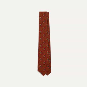 Brown Oval Medallion Print Silk Self Tipped Tie