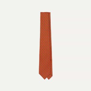 Orange Micro Geometric Print Silk Self Tipped Tie