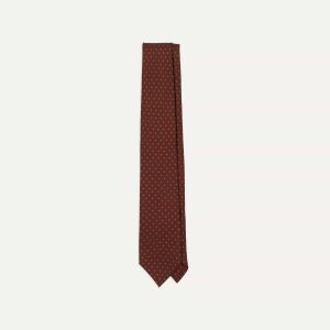 Brown Micro Geometric Print Silk Twill Self Tipped Tie