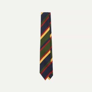 Navy. Red. Green and Yellow Stripe Silk Hand Rolled Tie