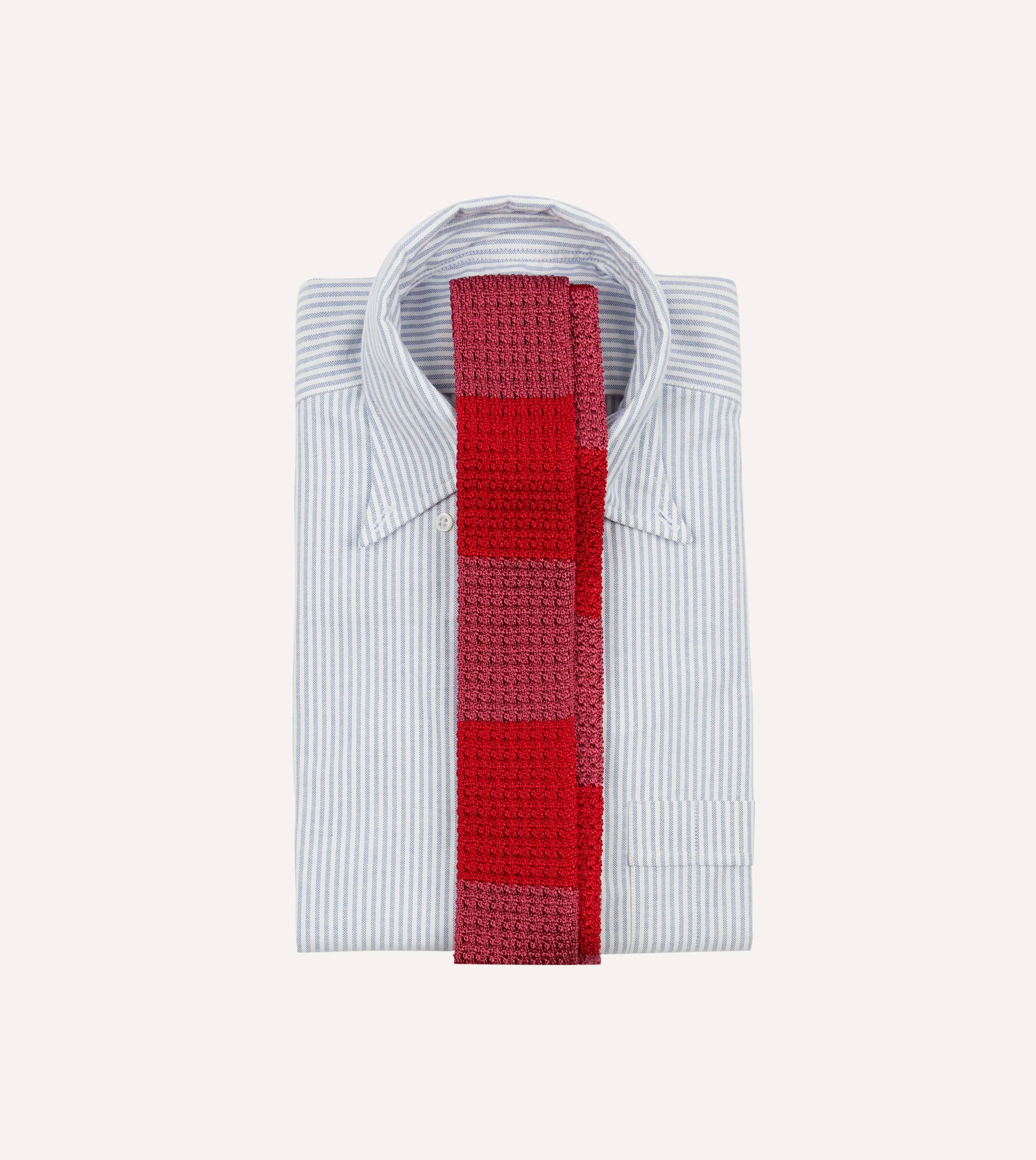 Pink and Red Block Stripe Knitted Silk Tie - Image 2