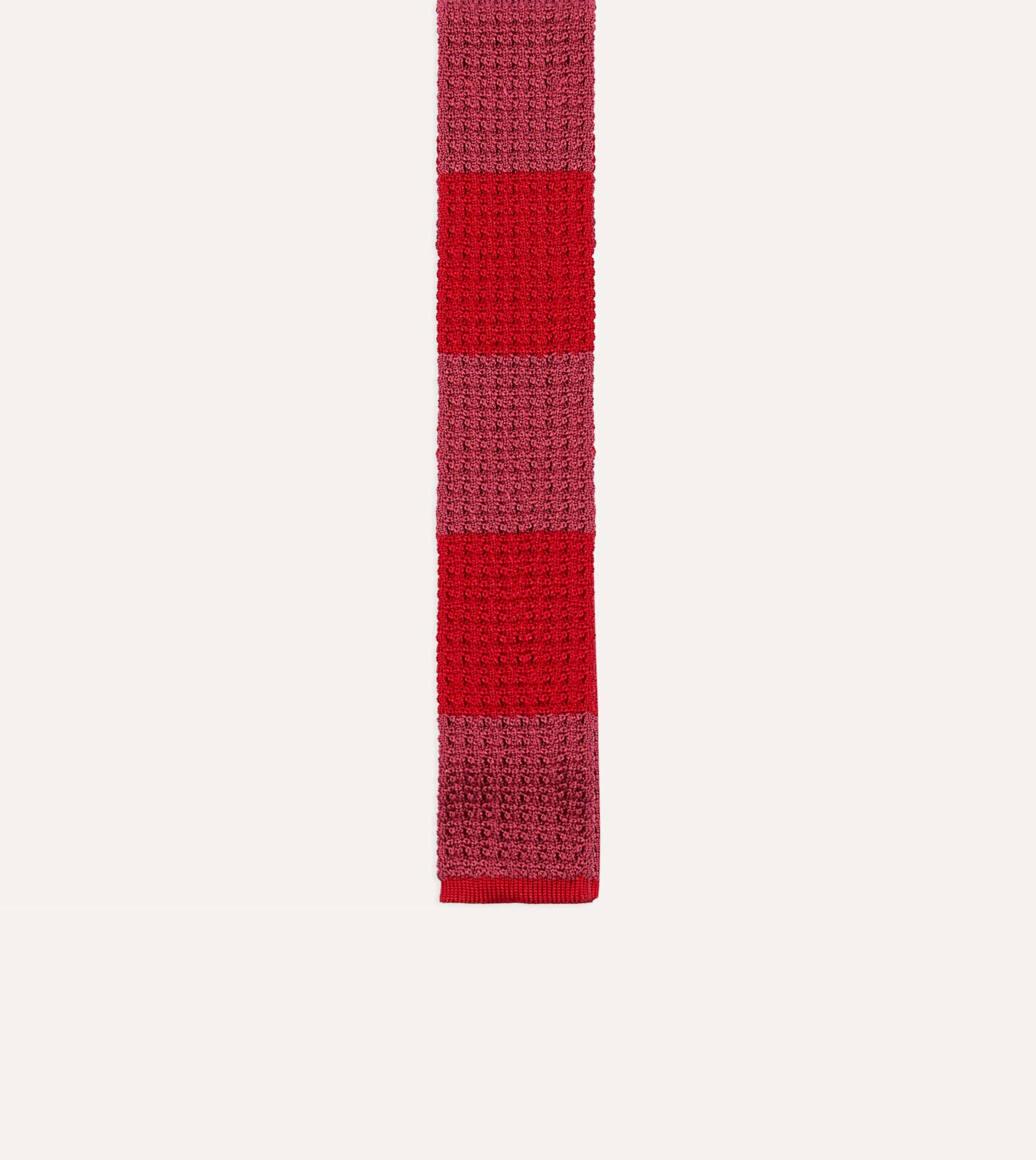Pink and Red Block Stripe Knitted Silk Tie - Image 4