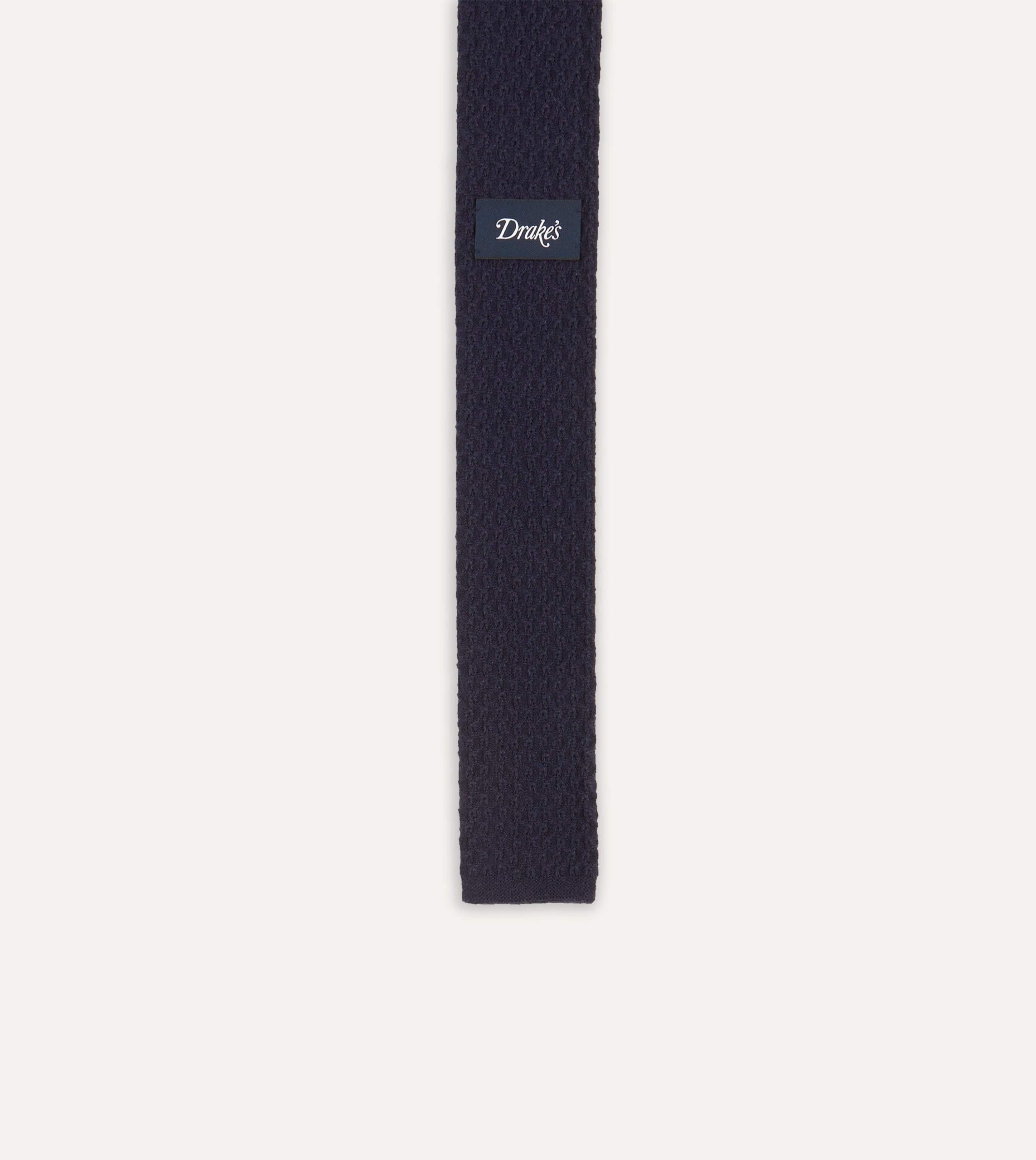 Navy Knitted Cashmere Wool Solid Colour Tie - Image 5
