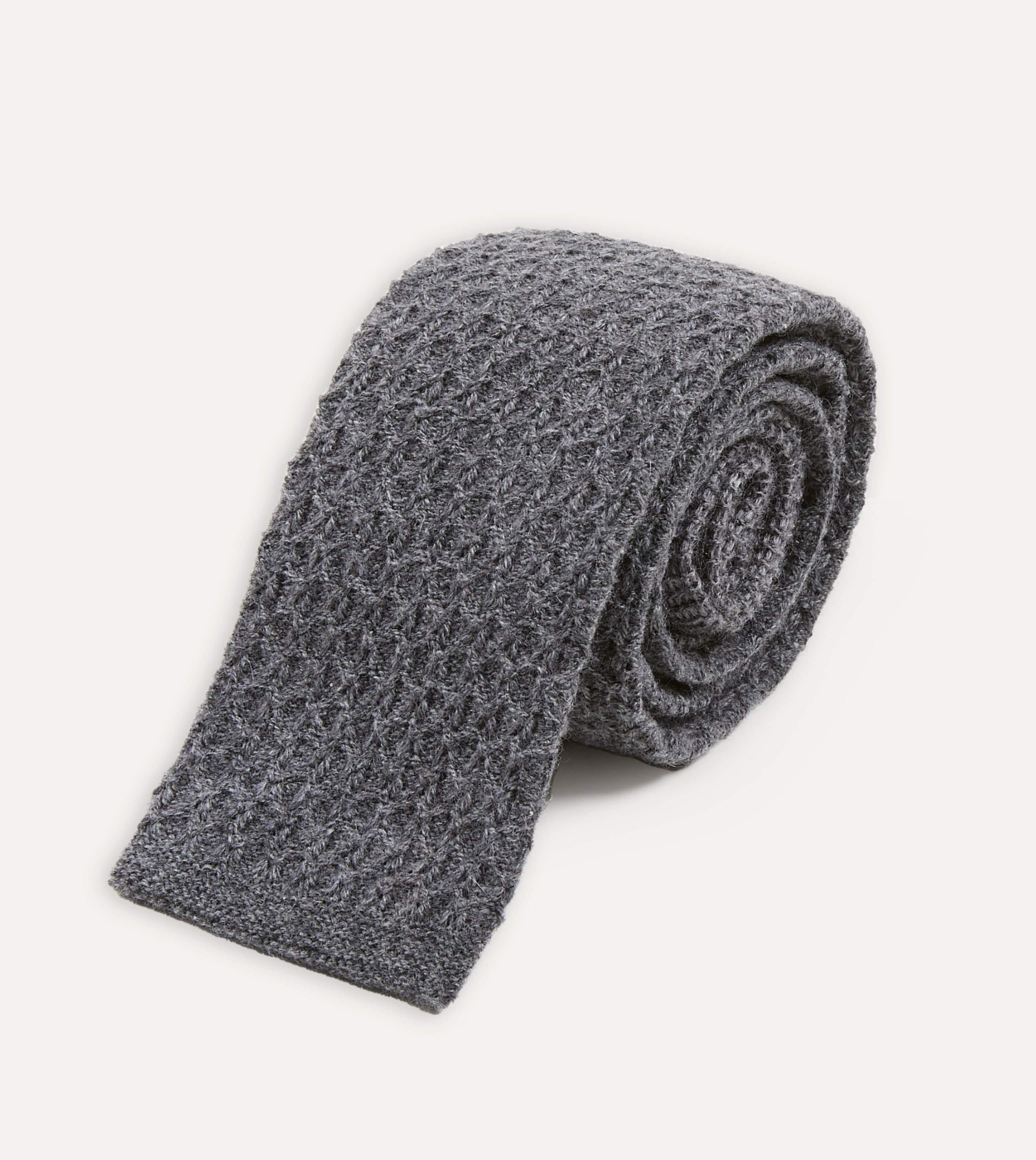 Grey Knitted Cashmere Wool Solid Colour Tie - Image 2