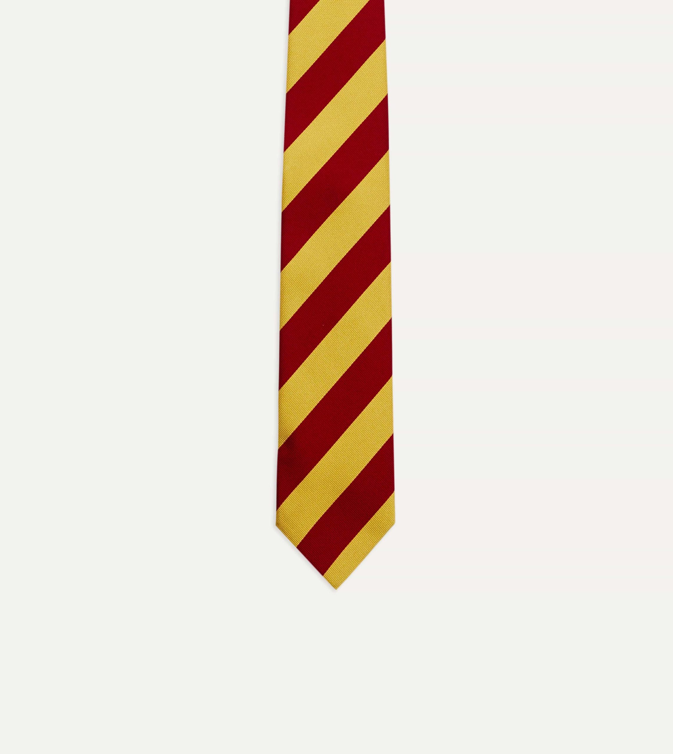 Red and Yellow Broad Stripe Silk Tipped Tie - Image 4