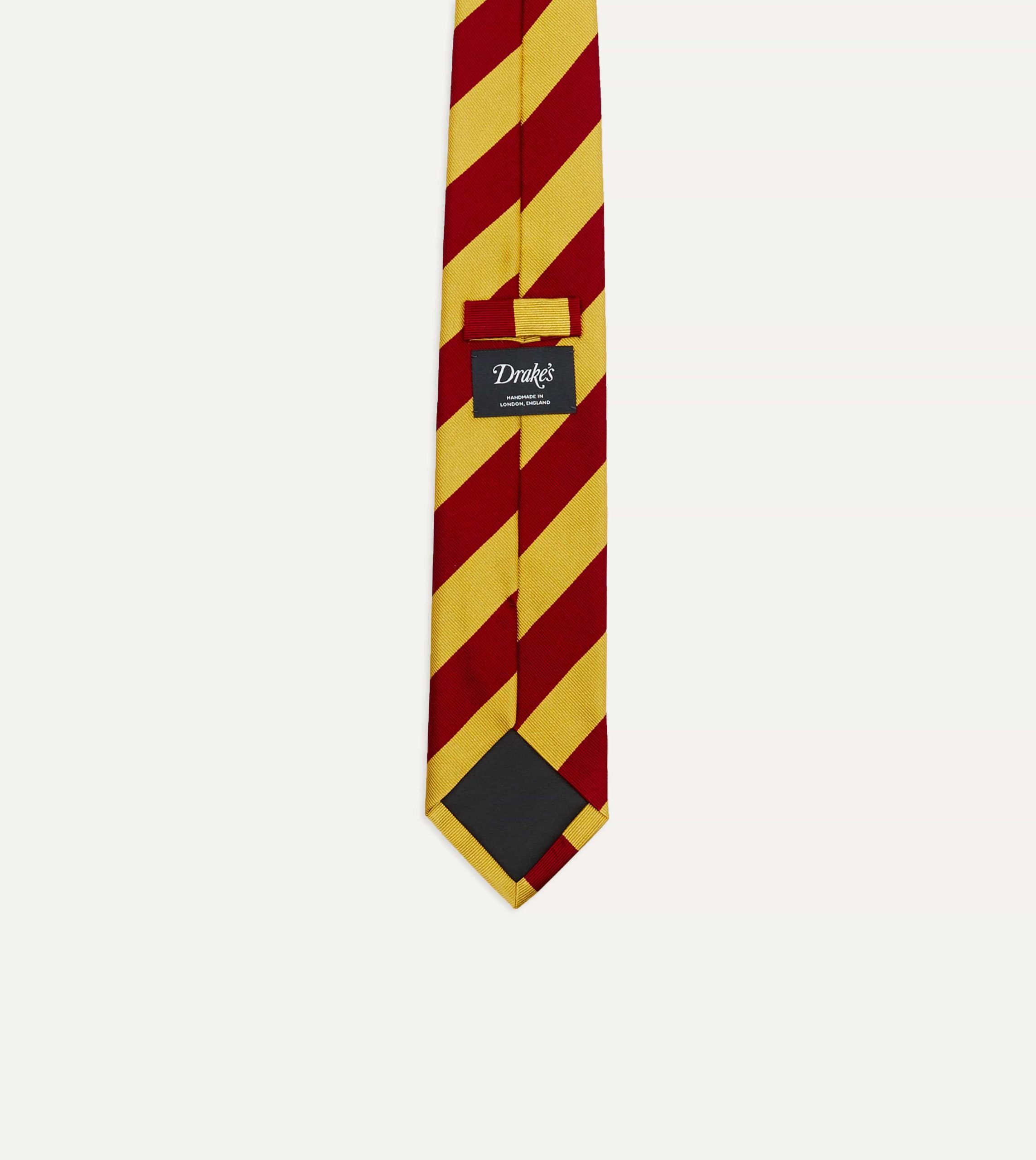 Red and Yellow Broad Stripe Silk Tipped Tie - Image 3