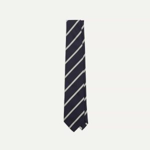 Navy and Ecru Stripe Repp Silk Tie