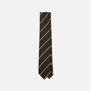 Green. Red and Ecru Stripe Silk Tipped Tie