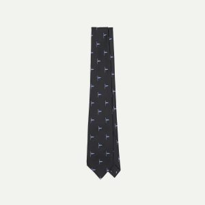 Navy Blue Pennant Motif Silk Tipped Tie