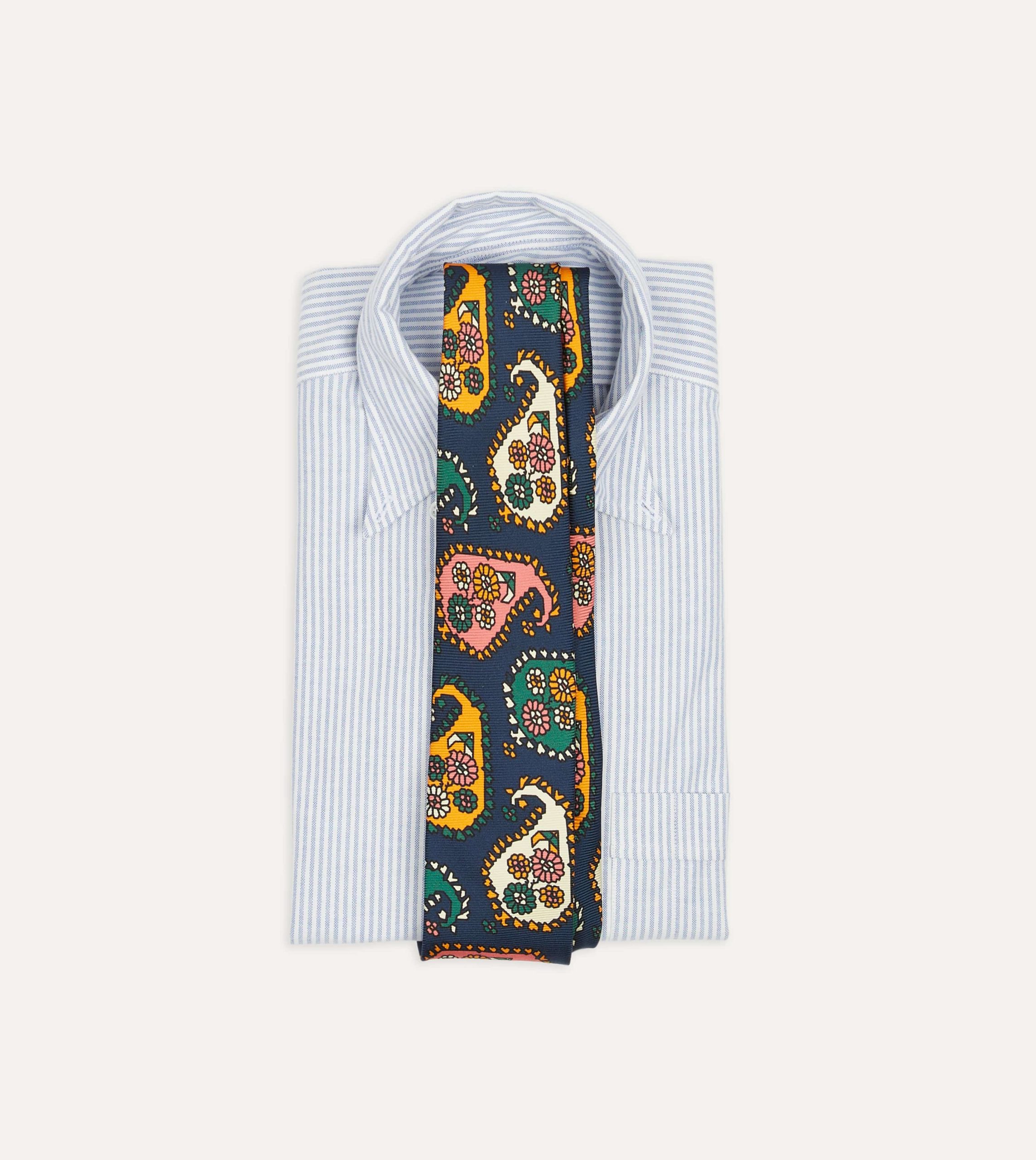 Navy Geometric Paisley Print Twill Silk Tipped Tie - Image 2