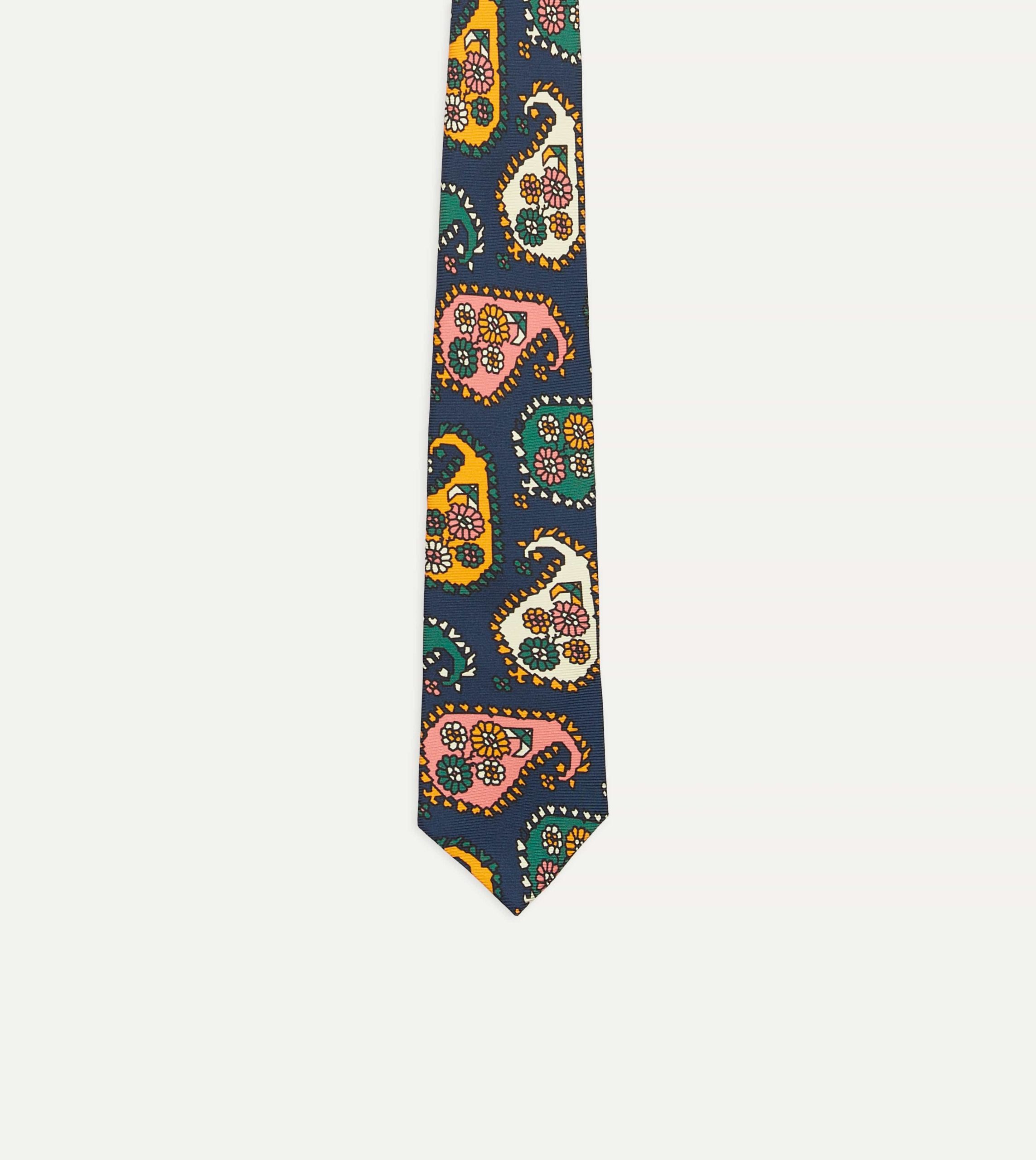 Navy Geometric Paisley Print Twill Silk Tipped Tie - Image 4