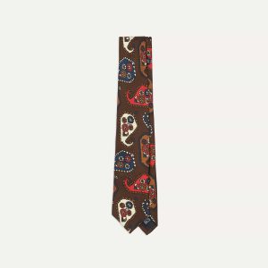 Brown Geometric Paisley Print Twill Silk Tipped Tie