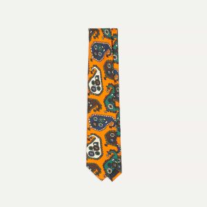 Orange Geometric Paisley Print Twill Silk Tie