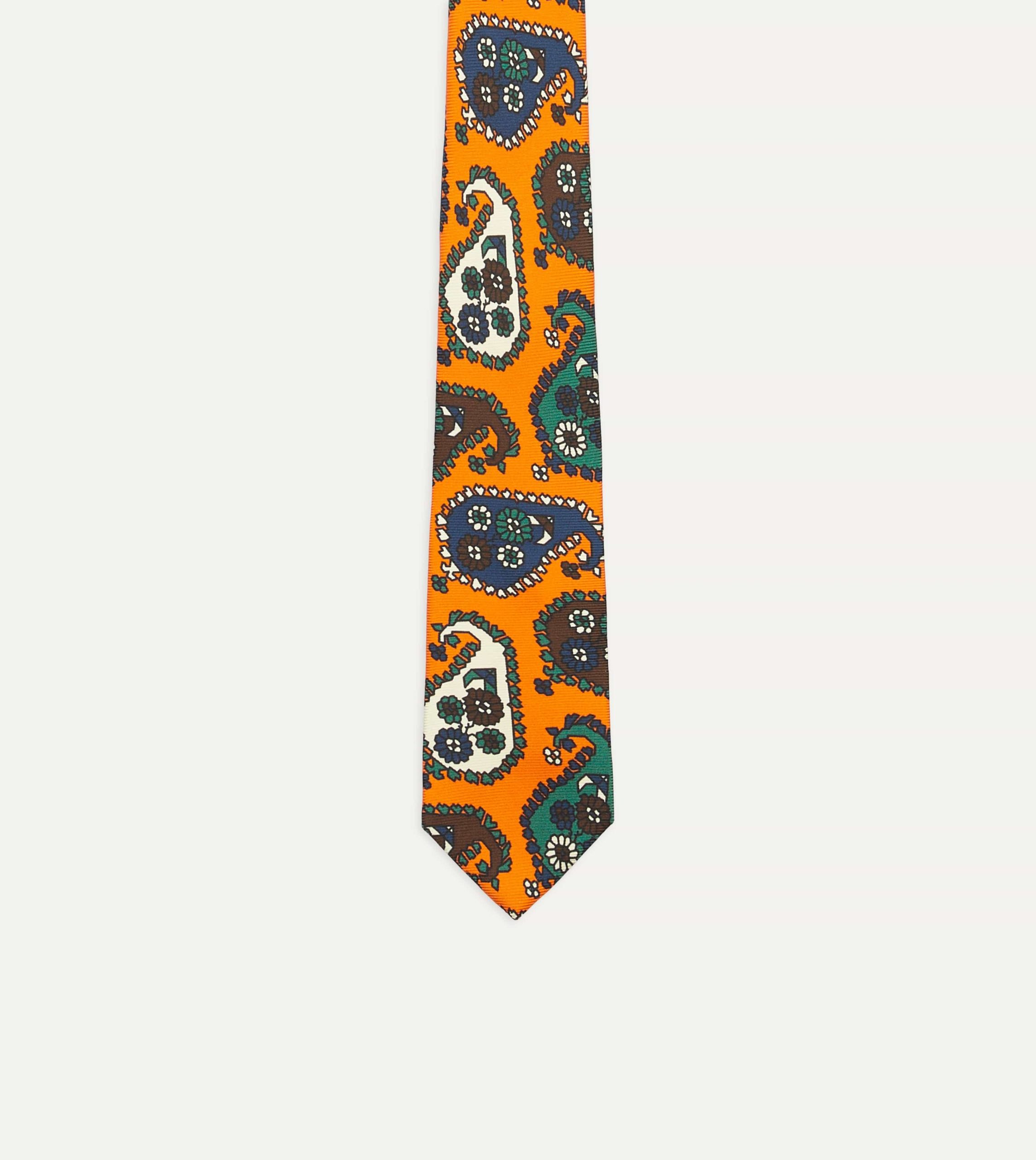 Orange Geometric Paisley Print Twill Silk Tie - Image 4