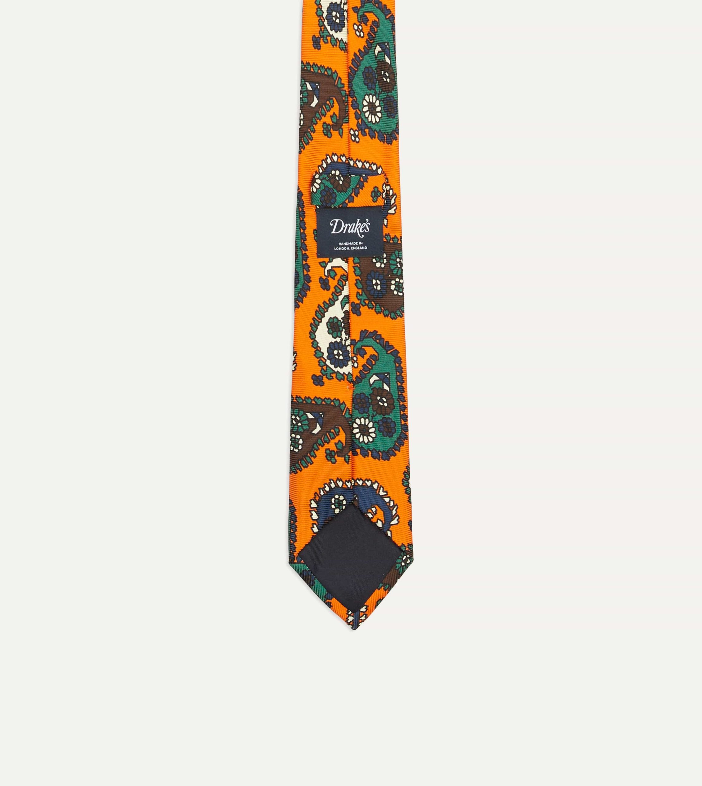 Orange Geometric Paisley Print Twill Silk Tie - Image 3