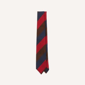 Navy. Red and Brown Triple Stripe Mogador Tipped Tie