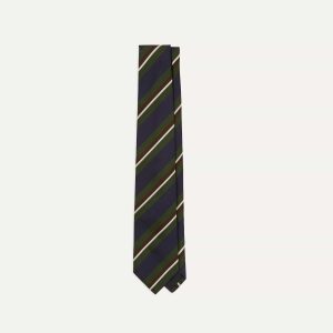 Green and Navy Stripe Silk Mogador Tipped Tie