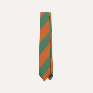 Orange and Green Wide Stripe Repp Silk Tipped Tie