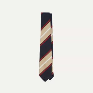 Navy. Red and Gold Multi Stripe Mogador Silk Tipped Tie