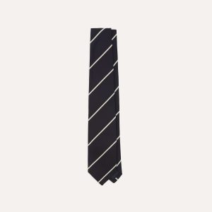 Navy and White Stripe Repp Silk Tipped Tie