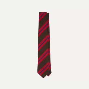 Brown and Red Stripe Mogador Silk Tipped Tie