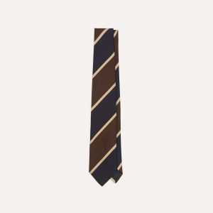 Navy and Brown Broad Stripe Mogador Silk Tipped Tie