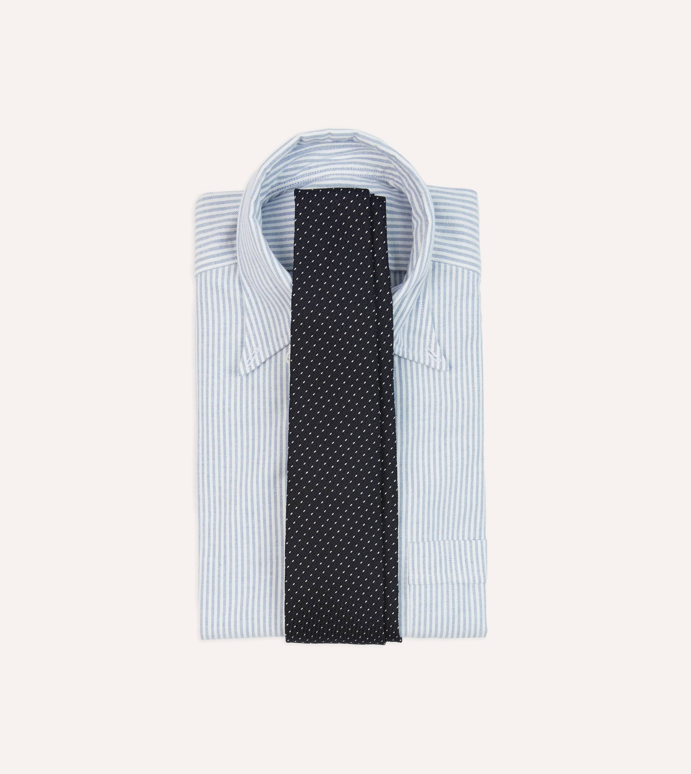 Navy and White Stitch Fine Woven Grenadine Silk Tipped Tie - Image 2