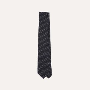 Navy and White Stitch Fine Woven Grenadine Silk Tipped Tie