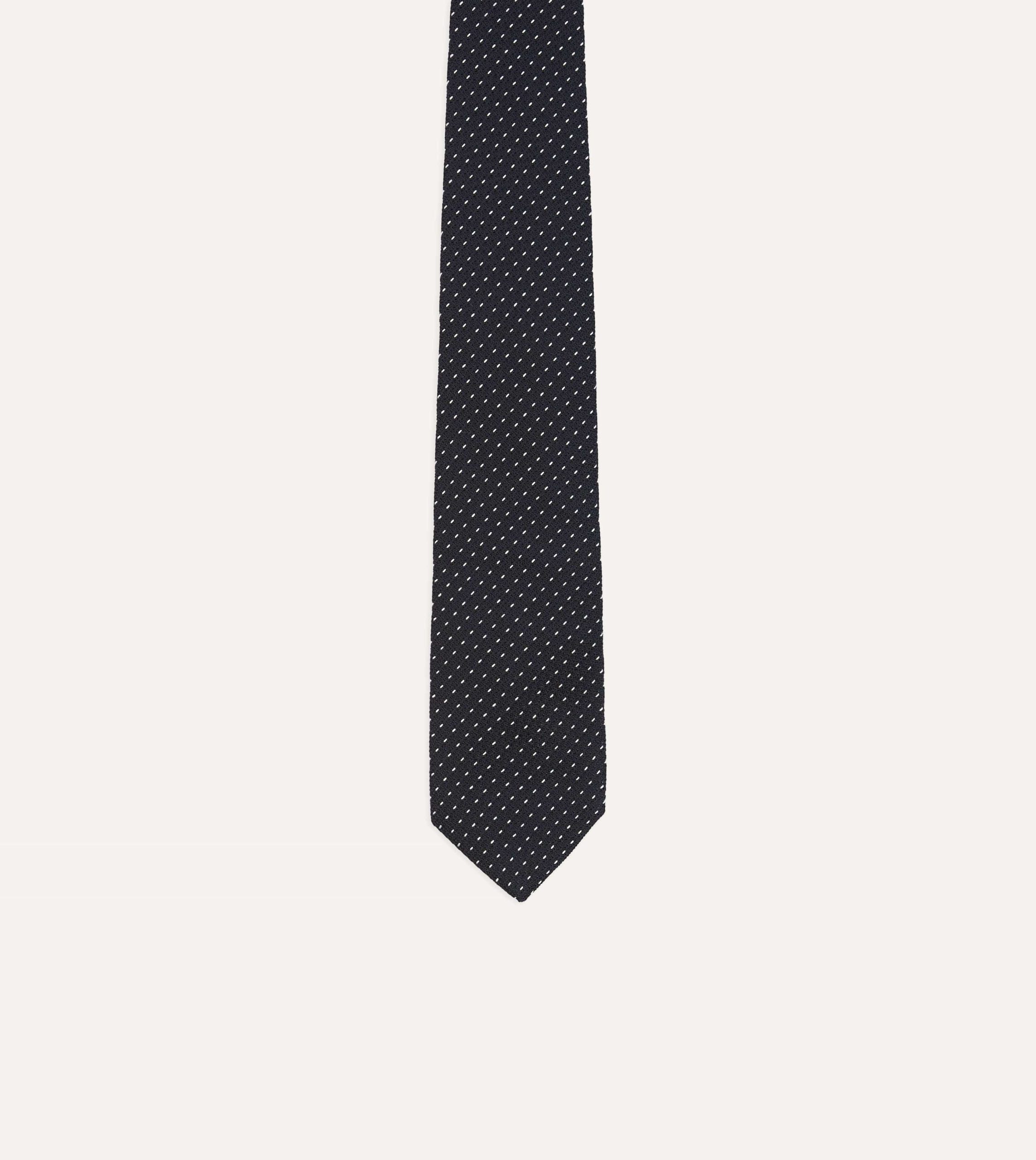 Navy and White Stitch Fine Woven Grenadine Silk Tipped Tie - Image 3