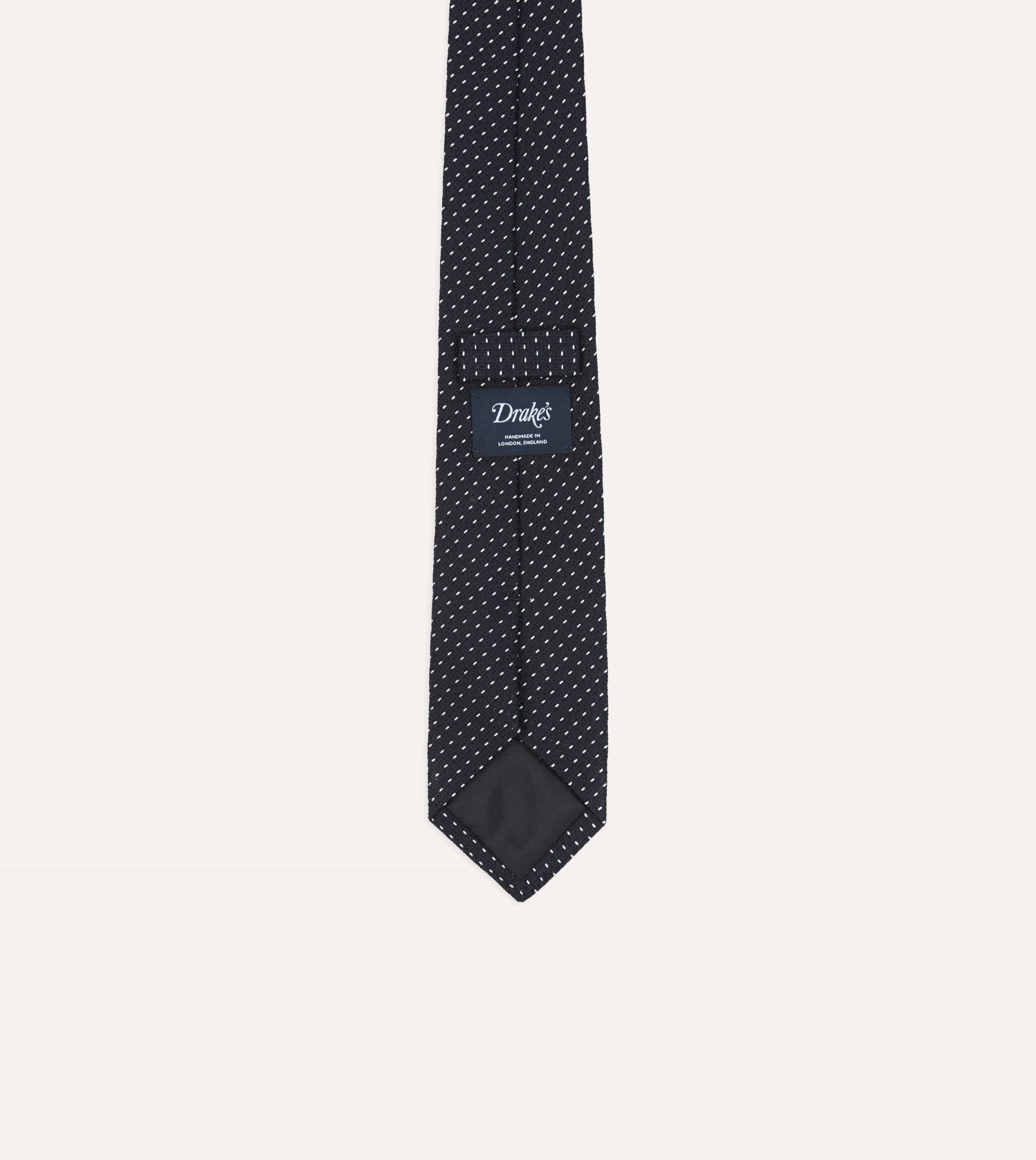 Navy and White Stitch Fine Woven Grenadine Silk Tipped Tie - Image 4