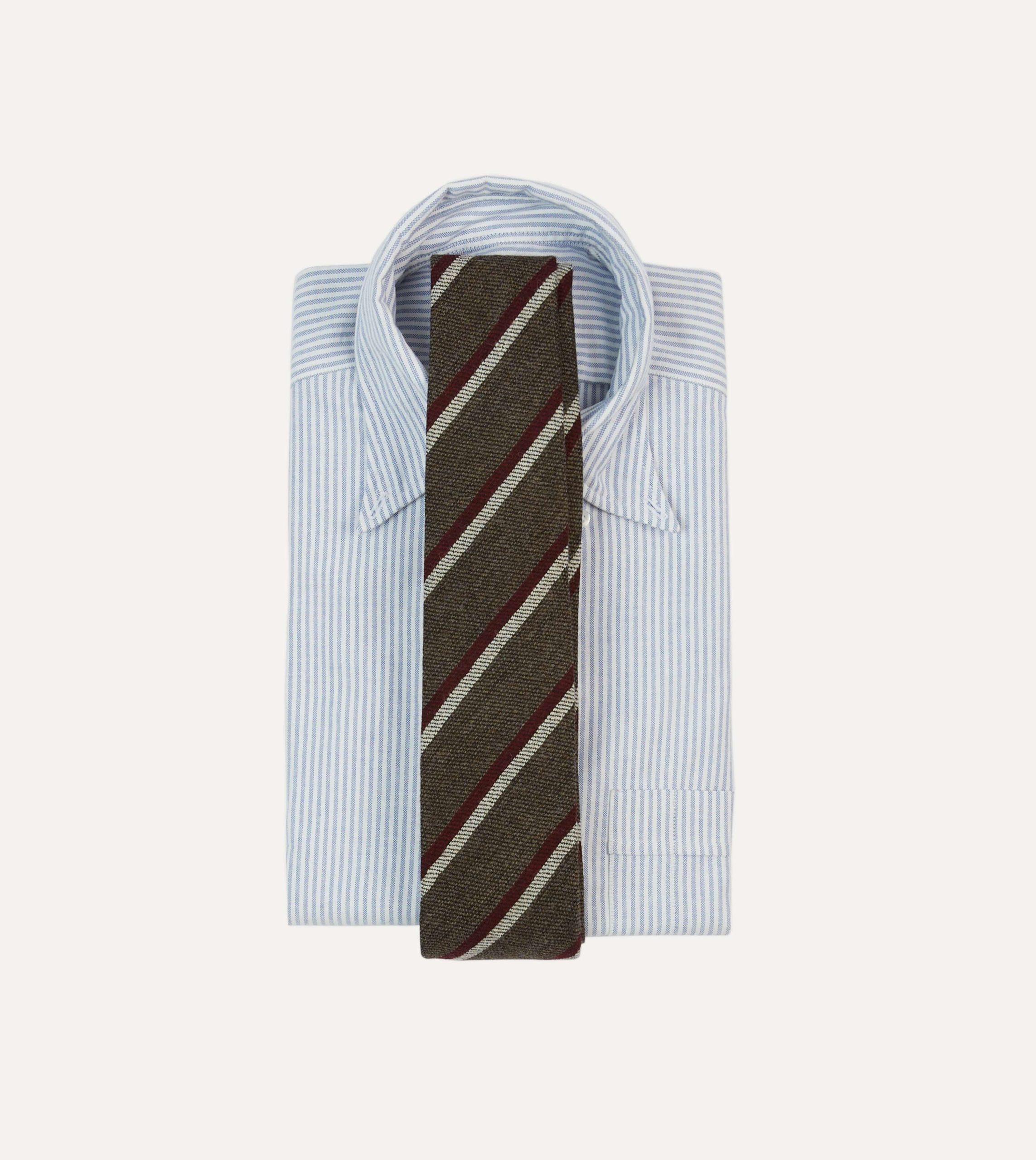 Brown. White and Red Double Stripe Tipped Wool Tie - Image 2