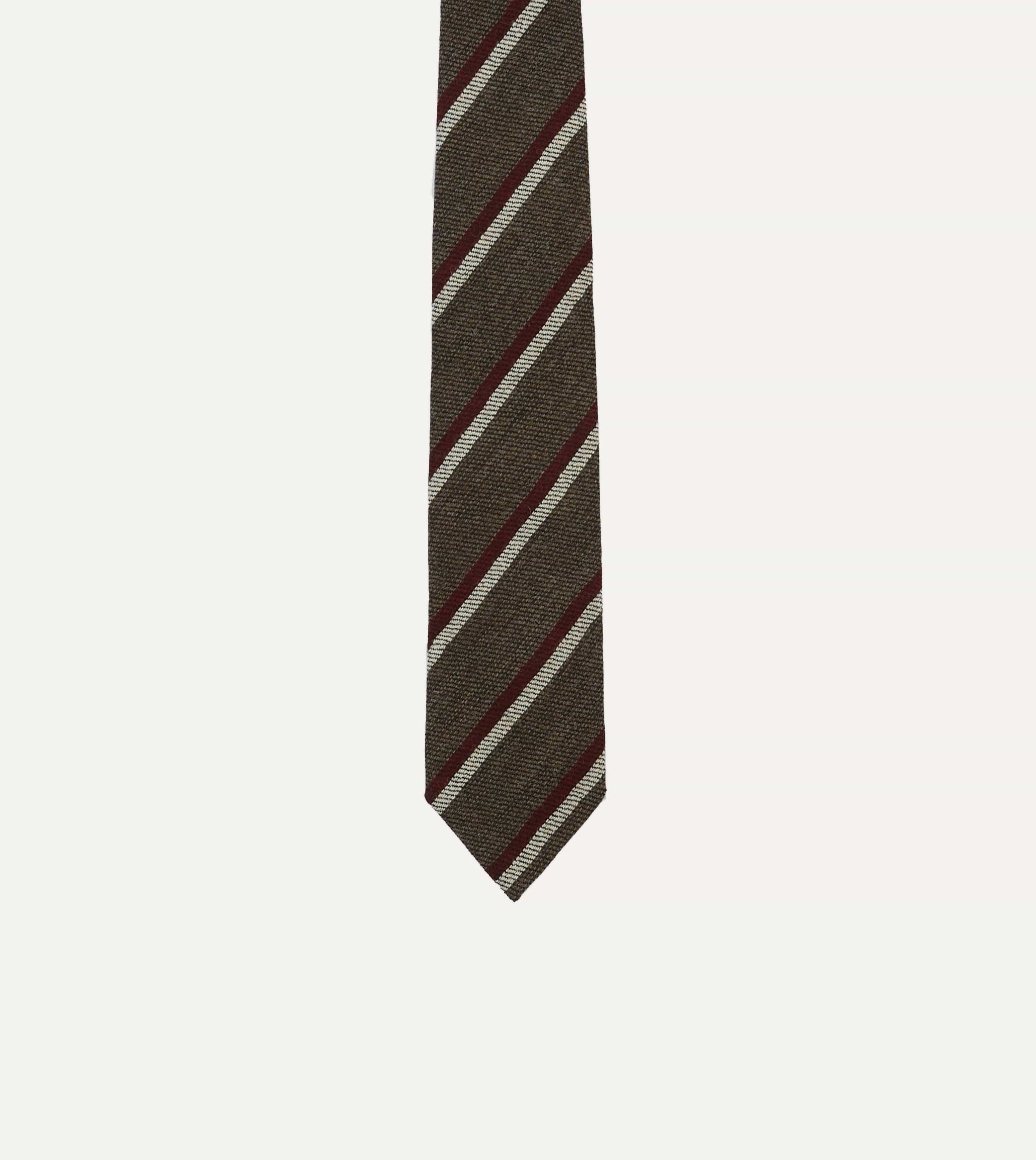Brown. White and Red Double Stripe Tipped Wool Tie - Image 3
