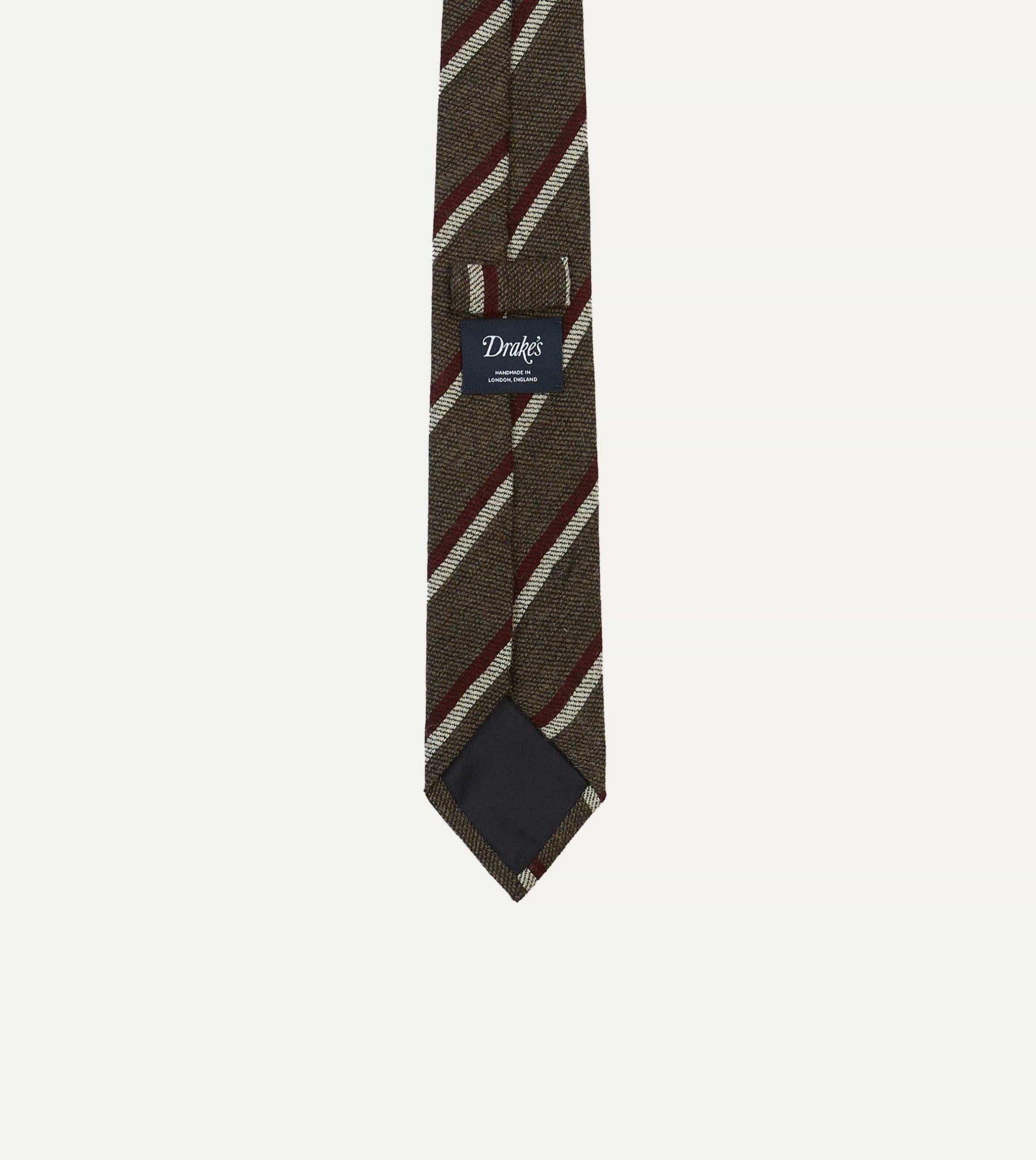 Brown. White and Red Double Stripe Tipped Wool Tie - Image 4