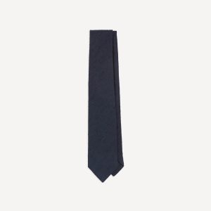 Navy Herringbone Shantung Silk Tipped Tie