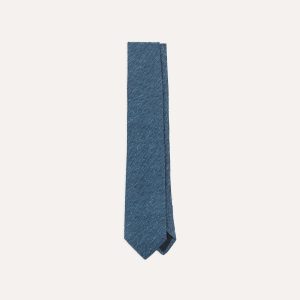 Blue Herringbone Shantung Silk Tipped Tie
