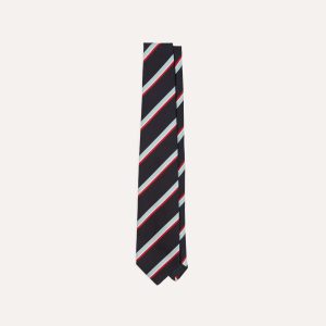 Navy and Green Multi Stripe Mogador Silk Tipped Tie