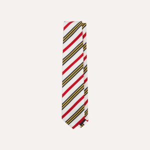White. Navy. Yellow and Red Multi Stripe Repp Silk Tipped Tie