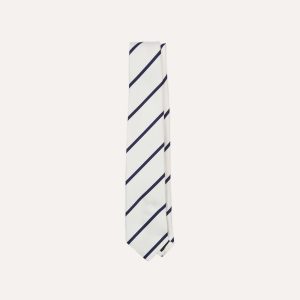 White and Navy Bar Stripe Repp Silk Tipped Tie