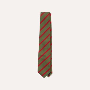 Olive and Red Bar Stripe Mogador Silk Tipped Tie