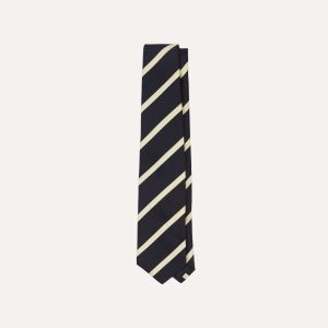 Navy and Ecru Herringbone Bar Stripe Mogador Silk Tipped Tie