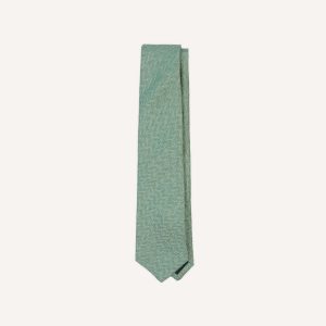 Green and Ecru Herringbone Linen Silk Tipped Tie